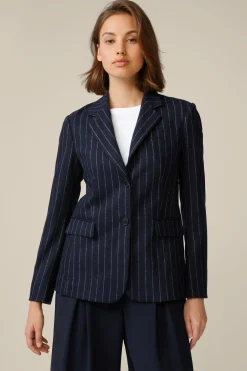 Wollmix-Blazer Mit Kreidestreifen In