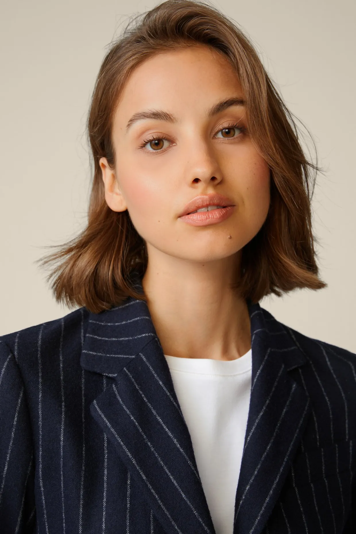 Wollmix-Blazer Mit Kreidestreifen In