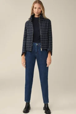 Wollmix-Cape-Jacke In Navy-Weiss Kariert