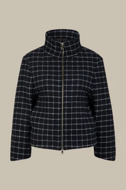 Wollmix-Cape-Jacke In Navy-Weiss Kariert