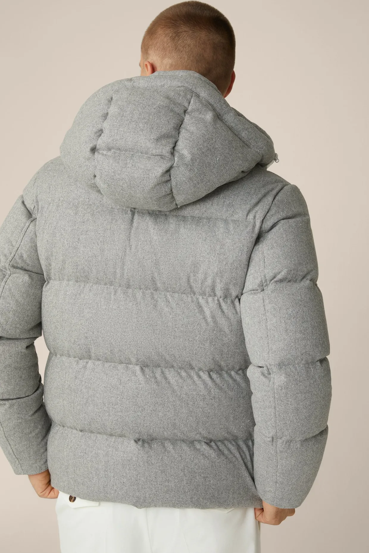 Wollmix-Cashmere-Daunen-Jacke Glorenza Gesteppt In Grau-Beige Meliert