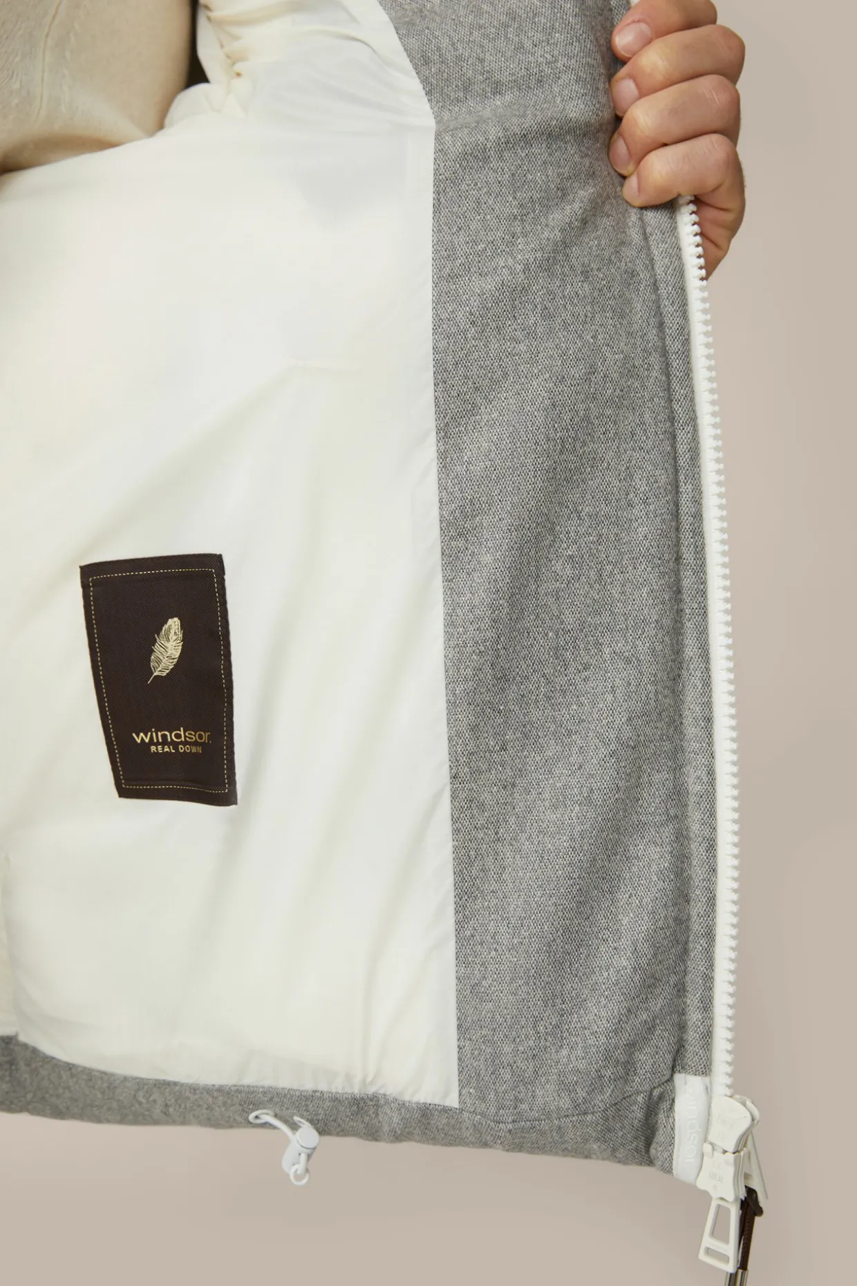 Wollmix-Cashmere-Daunen-Jacke Glorenza Gesteppt In Grau-Beige Meliert