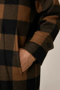 Wollmix-Mantel Rossano Mit Hemdkragen In Schwarz-Braun Check
