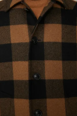 Wollmix-Mantel Rossano Mit Hemdkragen In Schwarz-Braun Check