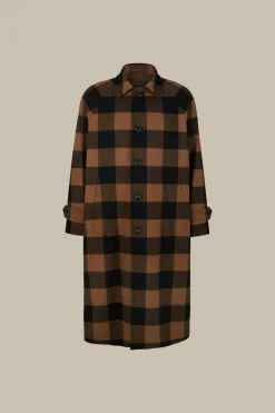 Wollmix-Mantel Rossano Mit Hemdkragen In Schwarz-Braun Check