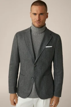 Wollmix-Sakko Giro Mit Cashmere In Fischgrat Schwarz-Grau