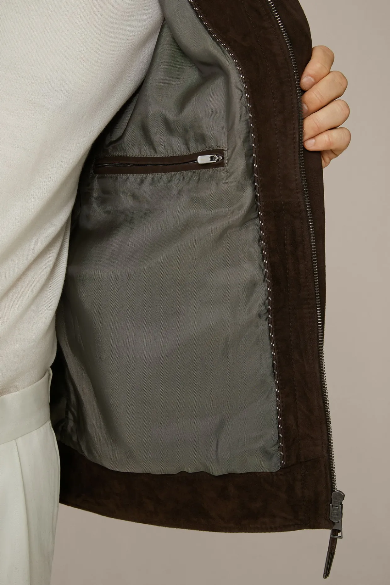 Ziegenvelours-Leder-Blouson Montagnana Mit Umlegekragen In